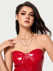 DareSee Set Of 6 New Ins Metal Snake Skin Pattern Layered Necklaces - Gold - View 3