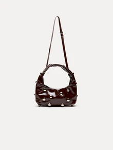 TuEzra Kafe Brown Fashion Vintage Stylish Soft Leather Rivet Decor Crescent Shoulder Bag For Women, Large Capacity, Suitable For Work, Casual And Travel, Autumn/Winter - Coffee Brown - View 3