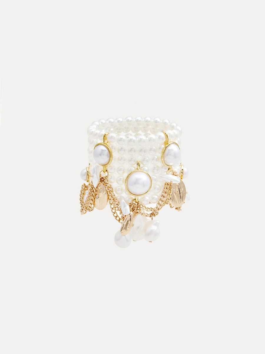 TuEzra 1 buah Gelang Charm Mutiara Multi-Layer Gaya Bohemian, Cocok untuk Pesta Malam Wanita, Kencan, dan Pemakaian Sehari-hari - Gelang mutiara pernyataan berlapis-lapis - View 1