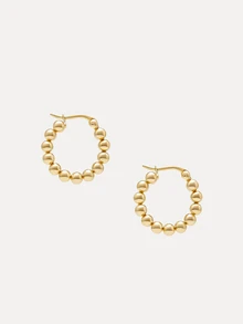 TuEzra 珠子裝飾圓耳環 - 金黃色 - 查看 4