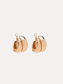 TuEzra 1pair Fashionable Creative Twisted Geometric C-Shaped Earrings With Glossy Finish, Minimalist Design For Women - Gold - View 1