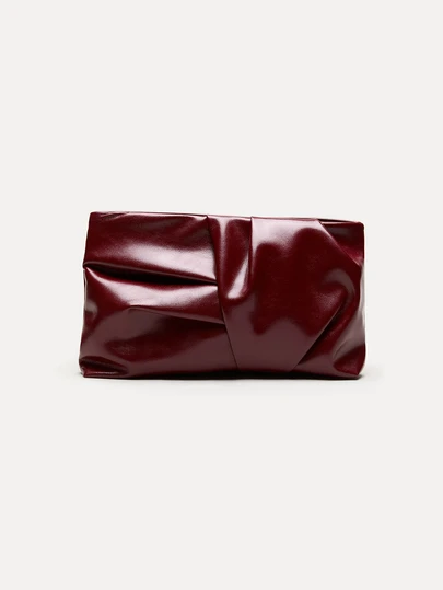 TuEzra 1pc Angola Red High-End Oiled Leather Pleated Clutch Bag, Niche Design, Lightweight Luxury Minimalist Style Evening Bag For Women, Suitable For Party Dresses And Formal Gowns