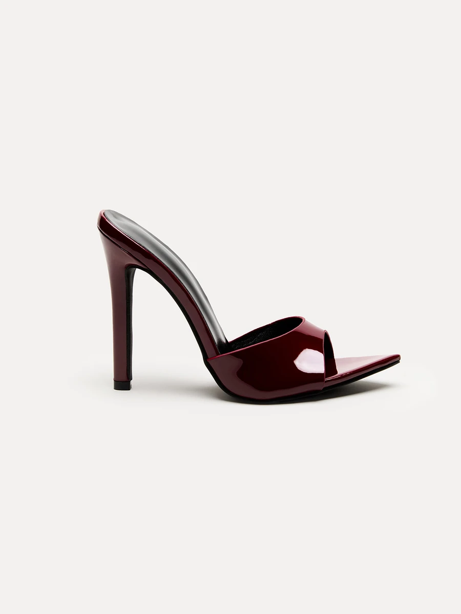 TuEzra 女士细带高跟凉鞋，酒红色时尚高跟鞋，性感穆勒鞋，适合走秀、夜总会、鸡尾酒会 - 酒紅色 - 查看 1