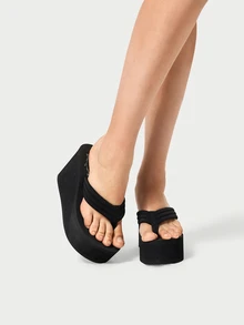 DareSee Women Flip Flops Slingback Wedge Vacation Shoes, Fashionable Party Ankle Strap Pumps High Heels Sandals - Black - View 1