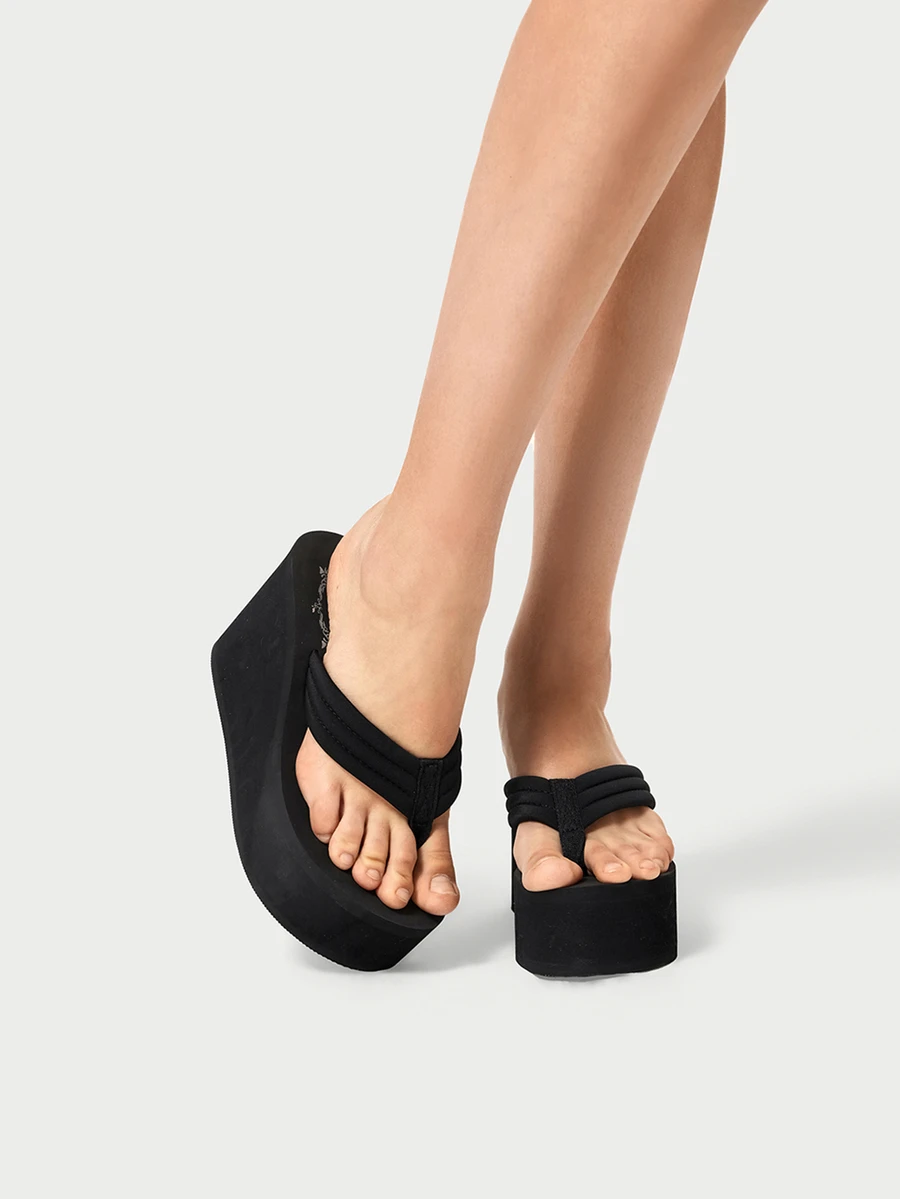 DareSee Women Flip Flops Slingback Wedge Vacation Shoes, Fashionable Party Ankle Strap Pumps High Heels Sandals - Black - View 1