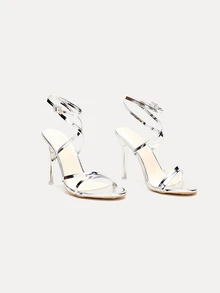 TuEzra 2025年夏季新款性感单扣交叉带凉鞋女款蛇形环绕露趾高跟鞋 - 銀色 - 查看 2