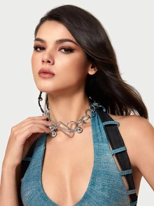 DareSee Unique Design Personalized Exaggerated Decorative Metal Necklace Punk Style Futuristic Accessory Music Fest - Necklace - View 5