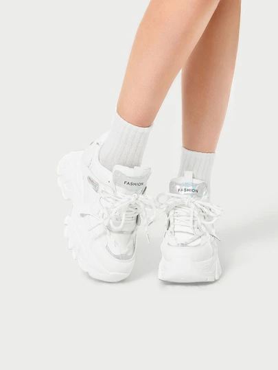 DareSee White Casual Platform Sneakers, Versatile Women Wedge Heel Thick Sole Shoes