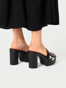 DareSee Dép xăng đan thời trang nữ màu trơn, trang trí cúc hình con dơi, có khóa cài, kiểu dáng đế bằng, chống trượt, thích hợp cho các lễ hội âm nhạc. - màu đen - Xem 5