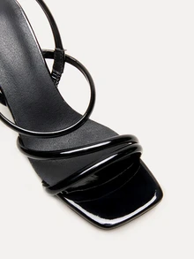 TuEzra 多帶酒杯高跟露跟涼鞋,黑色優雅純顏色魚嘴高跟鞋 - 黑色 - 查看 5