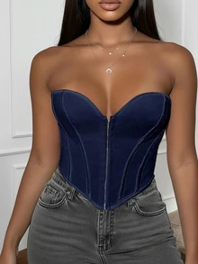 Yuwenier Y2K Backless Halter Top With Eye Socket Lace-Up, Music Festival Summer - Navy Blue - View 9