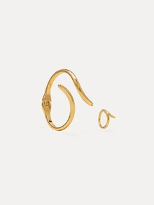 TuEzra 2pcs Gold Bangle And Ring Open-Ended Plain Suit Fashion Accessories Jewelry Set For Casual Daily Wear - Yellow Gold - View 3