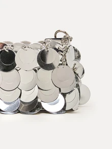 TuEzra 1pc Fashionable Silver Sparkling PU Shoulder Bag (Same Style As The Picture) - Silver - View 5