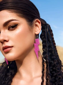 DareSee 1pair Y2k Style Hotpink Acrylic Lightning Drop Earrings For Women Dating Jewelry - Hot Pink - View 3