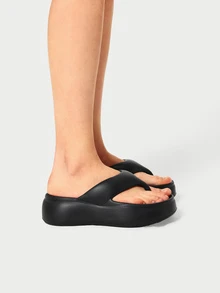 DareSee Women's Fashionable Solid Color Casual EVA Molded High Heel Flip Flops, Comfortable Soft Suitable For All Seasons, Suitable For Daily Life, Work Or Beach Vacation And Other Occasions Music Fest Halloween - Black - View 4