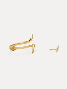 TuEzra 2pcs Gold Bangle And Ring Open-Ended Plain Suit Fashion Accessories Jewelry Set For Casual Daily Wear - Yellow Gold - View 4