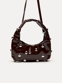 TuEzra Kafe Brown Fashion Vintage Stylish Soft Leather Rivet Decor Crescent Shoulder Bag For Women, Large Capacity, Suitable For Work, Casual And Travel, Autumn/Winter - Coffee Brown - View 5