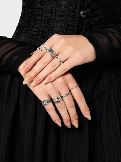 DareSee 21pcs/Set Punk Style Butterfly, Heart And Tai Chi Design Multi-Element Snake Rings Set