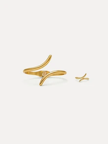 TuEzra 2pcs Gold Bangle And Ring Open-Ended Plain Suit Fashion Accessories Jewelry Set For Casual Daily Wear - Yellow Gold - View 2
