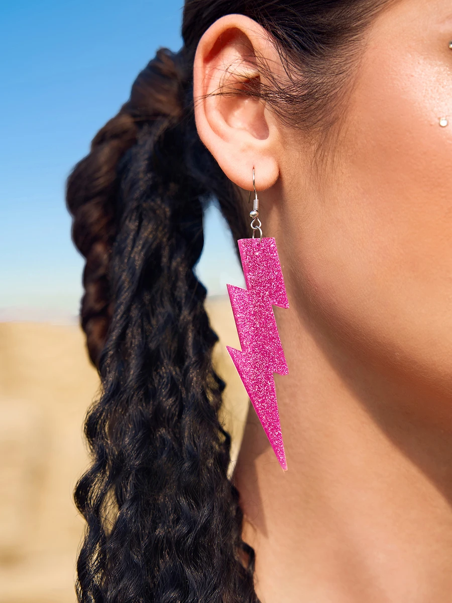 DareSee 1pair Y2k Style Hotpink Acrylic Lightning Drop Earrings For Women Dating Jewelry - Hot Pink - View 1