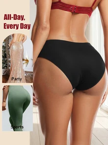 5条装无缝低腰女士三角裤，弹性舒适，无痕设计，面料柔软，性感内衣，纯色三角裤，简约风格，日常穿着 - 彩色 - 查看 2