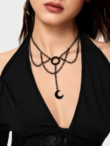 DareSee 1 szt. Gotycki naszyjnik typu choker w stylu vintage z czarnym księżycem - księżyc - Zobacz 1