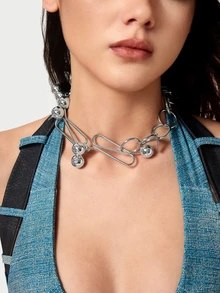 DareSee Unique Design Personalized Exaggerated Decorative Metal Necklace Punk Style Futuristic Accessory Music Fest - Necklace - View 4