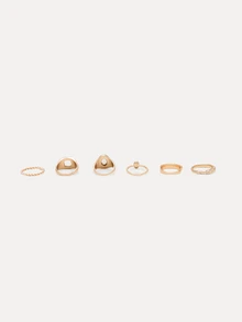 TuEzra 6 st/set Croissant Månsten Vintage Franska Minimalistiska Ringar, Konstgjorda Ädelstenar Personliga Design Metall Retro Ringar Set, Lämpliga För Fester, Gåvor, Vardagskläder - Guld - Visa 3