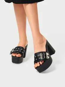 DareSee Dép xăng đan thời trang nữ màu trơn, trang trí cúc hình con dơi, có khóa cài, kiểu dáng đế bằng, chống trượt, thích hợp cho các lễ hội âm nhạc. - màu đen - Xem 3