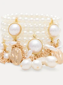 TuEzra 1 buah Gelang Charm Mutiara Multi-Layer Gaya Bohemian, Cocok untuk Pesta Malam Wanita, Kencan, dan Pemakaian Sehari-hari - Gelang mutiara pernyataan berlapis-lapis - View 6