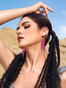 DareSee 1pair Y2k Style Hotpink Acrylic Lightning Drop Earrings For Women Dating Jewelry - Hot Pink - View 5