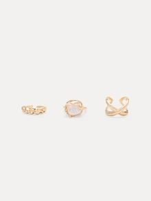 TuEzra 12pcs/Set Punk Style Rings Set, Women's Bohemian Vintage Geometric Rings Set, Fashion Personalized Jewelry Gift, Suitable For Daily Outfit, Beach Party Accessories - Gold - View 4