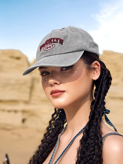 DareSee 1pc Women's Embroidered Letter BROOKLYN 1947 Washed Baseball Cap, Adjustable Outdoor Sun Protection Casual Hat, Suitable For Spring Autumn Travel Beach Resort; Y2K Style Cap For Young Men