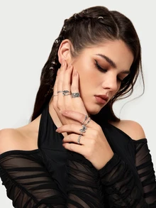 DareSee 21pcs/Set Punk Style Butterfly, Heart And Tai Chi Design Multi-Element Snake Rings Set - Silver - View 2