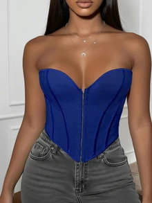 Yuwenier Y2K Eyelet Lace-Up Backless Corset Top, Music Festival Summer - Royal Blue - View 9
