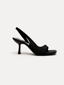 TuEzra 女士方头系带露趾凉鞋，新款缎面优雅高跟鞋 - 黑色 - 查看 1