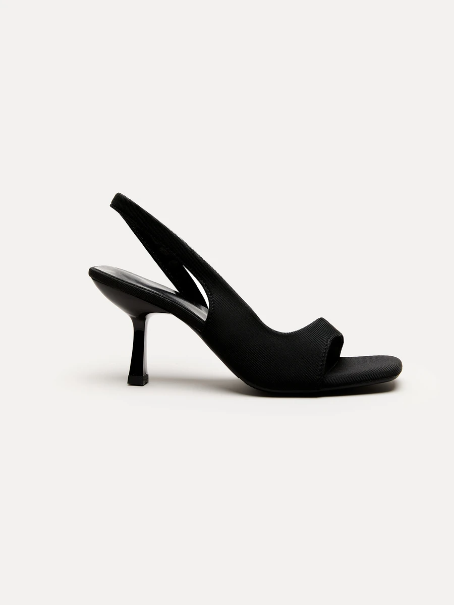 TuEzra 女士方头系带露趾凉鞋，新款缎面优雅高跟鞋 - 黑色 - 查看 1