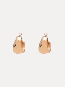 TuEzra 1pair Fashionable Creative Twisted Geometric C-Shaped Earrings With Glossy Finish, Minimalist Design For Women - Gold - View 3