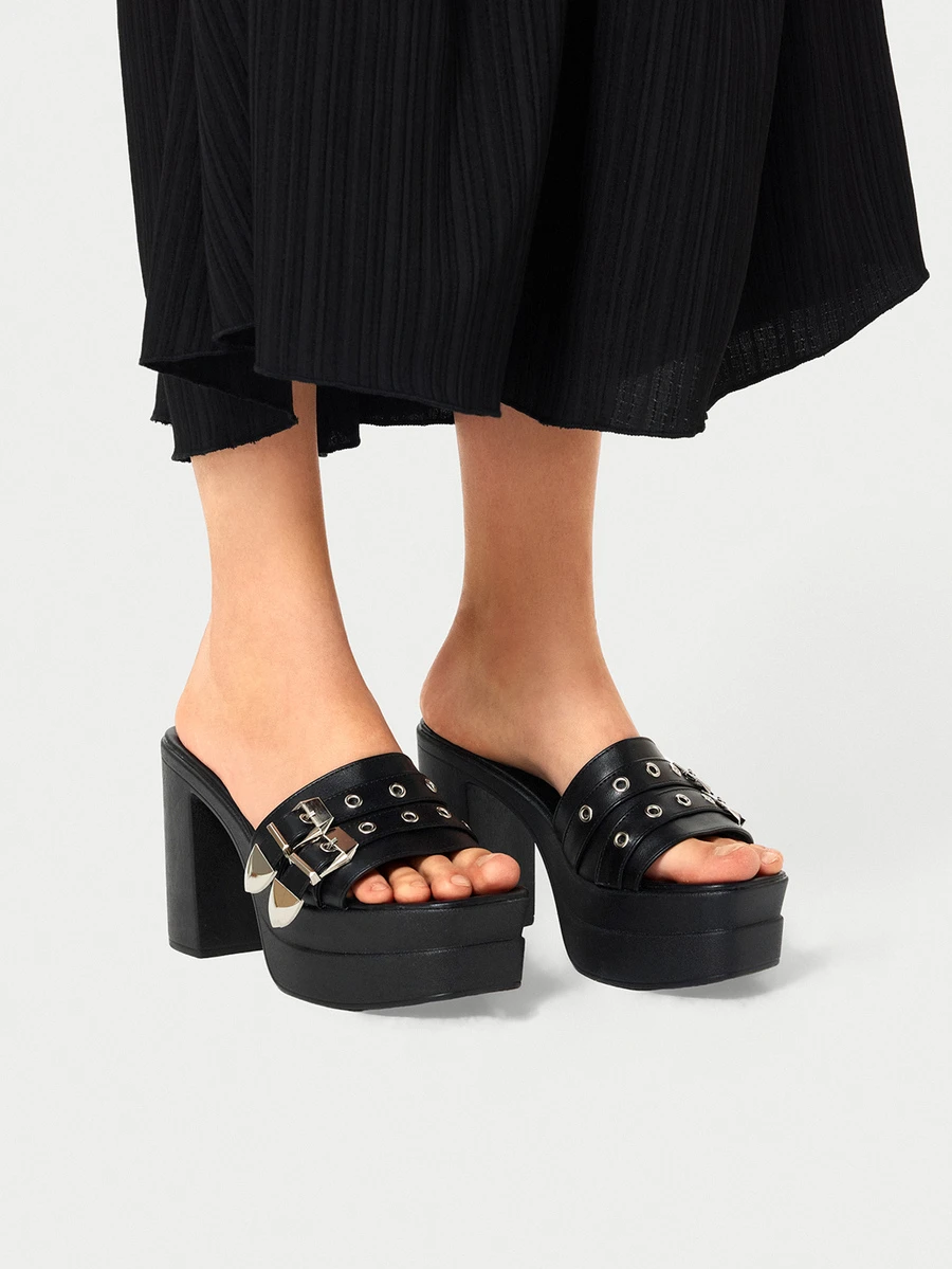 DareSee Dép xăng đan thời trang nữ màu trơn, trang trí cúc hình con dơi, có khóa cài, kiểu dáng đế bằng, chống trượt, thích hợp cho các lễ hội âm nhạc. - màu đen - Xem 1