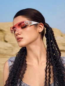 DareSee 1 pezzo Occhiali di moda decorativi a forma di cuore in plastica senza montatura, adatti per l estate, la spiaggia, le vacanze, l all'aperto, i festival musicali - Visualizzare 2