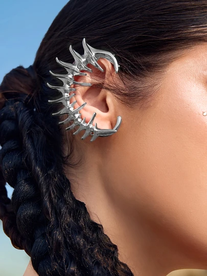 DareSee 1pc Gothic Style Spikes & Thorn Skeleton Ear Cuff Non-Piercing Ear Clip For Unisex