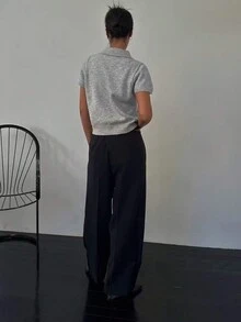 Women's Casual Summer Outfits Polo Collar Button Knit Sweater Short Sleeve Top Vacation - Grey - View 2