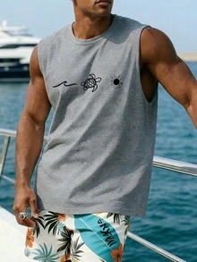 Áo thun nam in họa tiết, áo thun tay ngắn dáng rộng thoải mái thích hợp mặc đi biển mùa hè. - Màu Xám nhạt - Xem 2