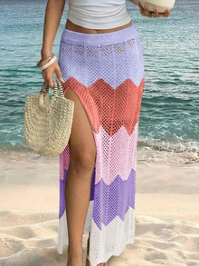 Women's Dopamine Casual Beach Sexy Vacation Side Slit Design Maxi Coverup & Skirt Set - Multicolor - View 1