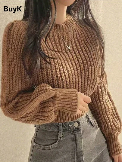  [Top] BuyK Women's Casual Loose Fit Solid Color Crew Neck Pullover Sweater, Autumn/Winter