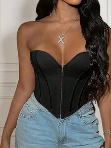 Yuwenier Y2K 镂空系带露背紧身胸衣，音乐节黑色夏季 - 黑色 - 查看 10