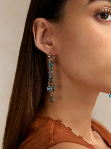 Tropiscape 1 对百搭长流苏耳环，独特设计玻璃水晶吊坠耳环 - 流蘇 - 查看 1