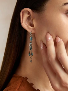 Tropiscape 1 对百搭长流苏耳环，独特设计玻璃水晶吊坠耳环 - 流蘇 - 查看 2