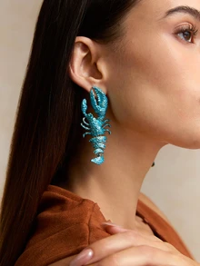 Tropiscape 1 Cặp Hoa tai tôm hùm tráng men nhiều lớp theo chủ đề đại dương phong cách bãi biển mùa hè, Hoa tai tôm hùm thả dài thiết kế theo phong cách Bohemian Resort cá nhân hóa phù hợp cho trang phục hàng ngày và ngày lễ của phụ nữ - Màu xanh lam - Xem 1