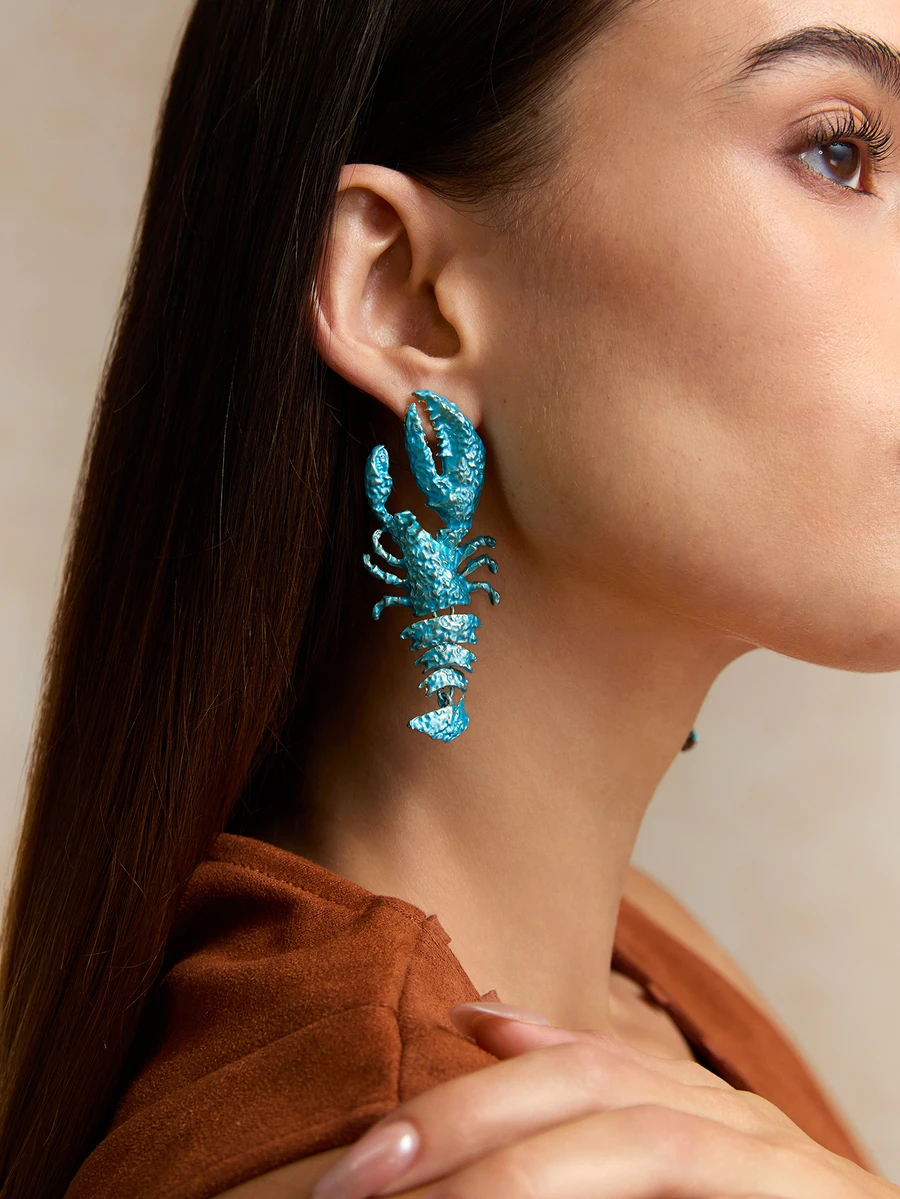 Tropiscape 1 Cặp Hoa tai tôm hùm tráng men nhiều lớp theo chủ đề đại dương phong cách bãi biển mùa hè, Hoa tai tôm hùm thả dài thiết kế theo phong cách Bohemian Resort cá nhân hóa phù hợp cho trang phục hàng ngày và ngày lễ của phụ nữ - Màu xanh lam - Xem 1